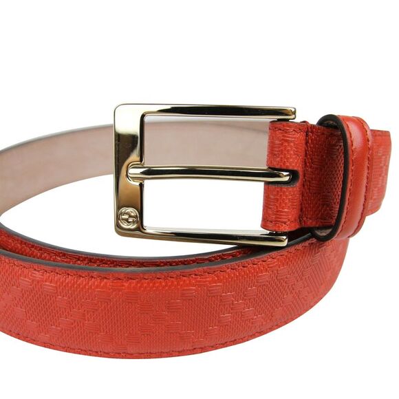 Gucci Men's Orange Red Leather Diamante Square Buckle Belt (115 / 46) - Picture 3 of 4